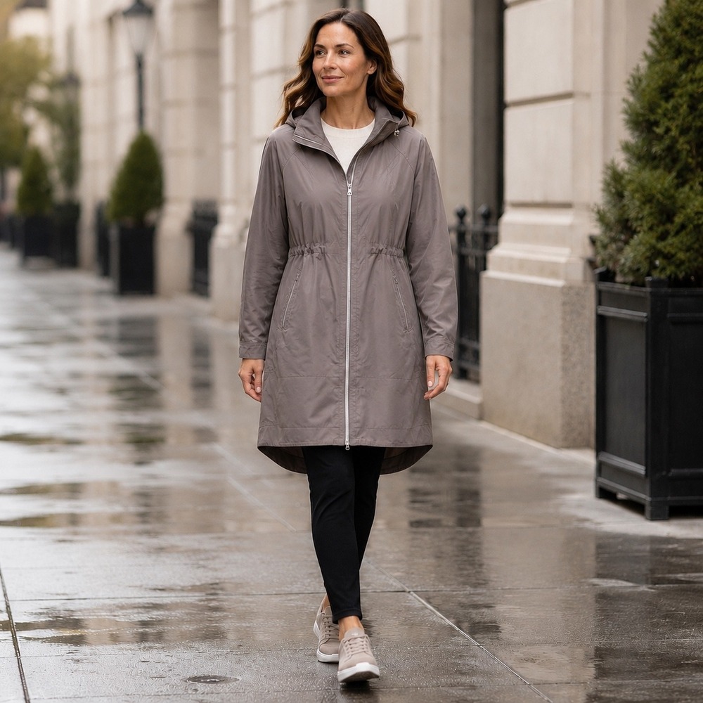 Athleta Drip Drop Water Repellent Hooded Rain Jacket Gray L